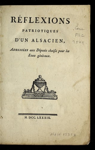 Re flexions patriotiques d'un Alsacien by Alsace (France) cover