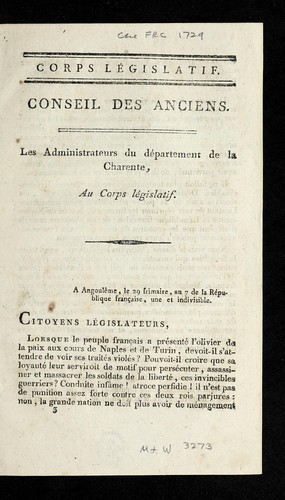 Les administrateurs du de partement de la Charente, au Corps le gislatif by Charente (France) cover