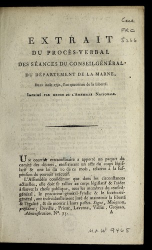 Extrait du proce  s-verbal des se ances by Marne (France) cover