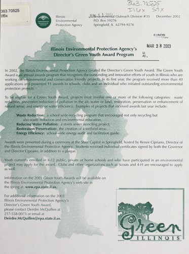 Illinois Environmental Protection Agency's Director's Green Youth Award Program