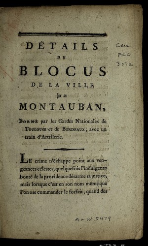 De tails du blocus de la ville de Montauban by Montauban (France) cover