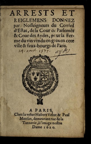 Arrests et reiglemens donnez par nosseigneurs du Conseil d'Estat by France cover