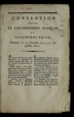 Convention entre le gouvernement franc ʹais et Sa Saintete  Pie VII by France cover