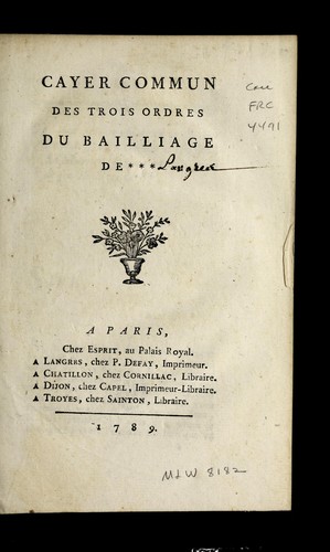 Cayer [i.e. Cahier] commun by Langres (France) cover