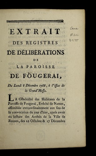 Extrait des registres de de libe rations by Fougerai (France) cover