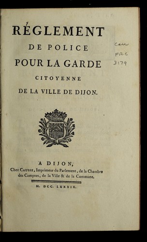 Re glement de police pour la garde citoyenne de la ville de Dijon by Dijon (France) cover