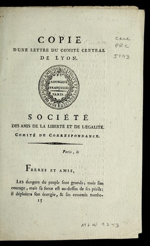 Copie d'une lettre by Lyon (France) cover
