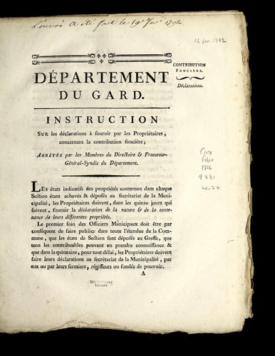Instruction sur les de clarations a   fournir par les proprie taires concernant la contribution foncie  re by Gard (France) cover