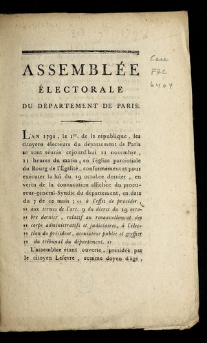 Assemble e e lectoral du de partement de Paris by Paris (France) cover