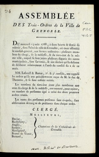Assemble e des trois-ordres de la ville de Grenoble by Grenoble (France) cover