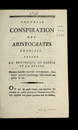 Nouvelle conspiration des aristocrates francais [sic] by  cover