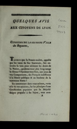 Quelques avis aux citoyens de Lyon by Lyon (France) cover