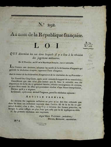 Loi qui de termine les cas dans lesquels il y a lieu a   la re vision des jugemens militaires by France cover