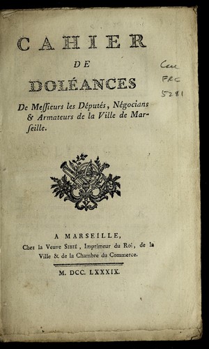 Cahier de dole ances