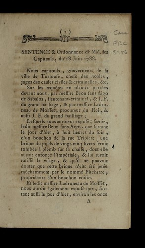 Sentence & ordonnance by Toulouse (France) cover