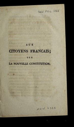 Aux citoyens francais [sic], sur la nouvelle constitution by  cover