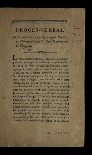 Proc`es-verbal de la ce re monie civique qui eut lieu de cadi, 10 vende miaire an 6 [1 octobre 1797] by Toulouse (France) cover