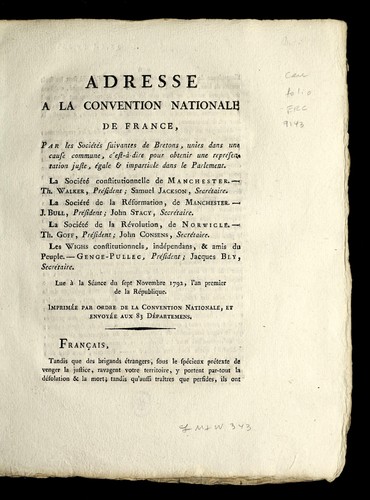 Adresse a la Convention nationale de France by Brittany (France) cover