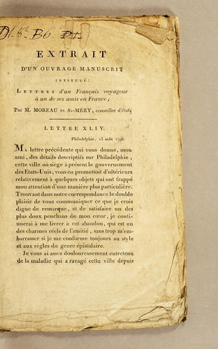 Extrait d'un ouvrage manuscrit intitulé: Lettres d'un Français voyageur à un de ses amis en France