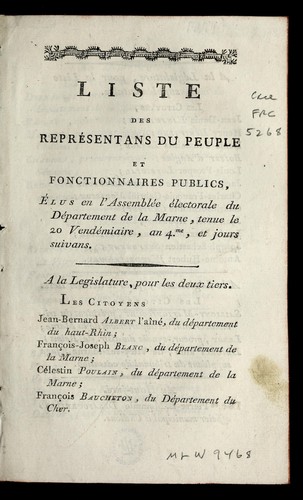 Liste des repre sentans du peuple et fonctionnaires publics by Marne (France) cover