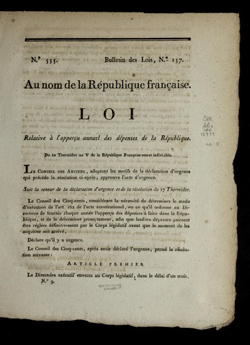 Loi relative a   l'apperc ʹu annuel des de penses de la Re publique by France cover