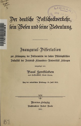 Der deutsche Postcheckverkehr by Paul Senftleben cover