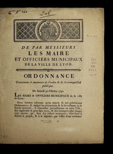 De par Messieurs les maire et officiers municipaux de la ville de Lyon by Lyon (France) cover