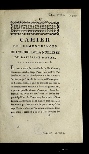 Cahier des remontrances by Aval (France) cover