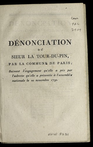 De nonciation du Sieur La Tour-du-Pin by Paris (France) cover