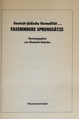 Deutsch-jüdische Normalität-- Fassbinders Sprengsätze by Elisabeth Kiderlen cover