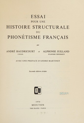 Essai pour une histoire structurale du phonétisme français by André-Georges Haudricourt cover