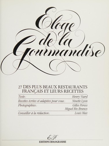 Eloge de la gourmandise by Henry Viard cover