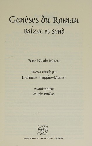 Genèses du roman by Nicole Mozet, Lucienne Frappier-Mazur cover