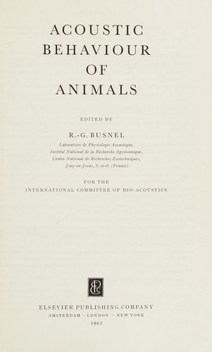 Acoustic behaviour of animals by René Guy Busnel cover