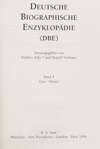 Deutsche biographische Enzyklopädie (DBE) by Walther Killy, Rudolf Vierhaus cover
