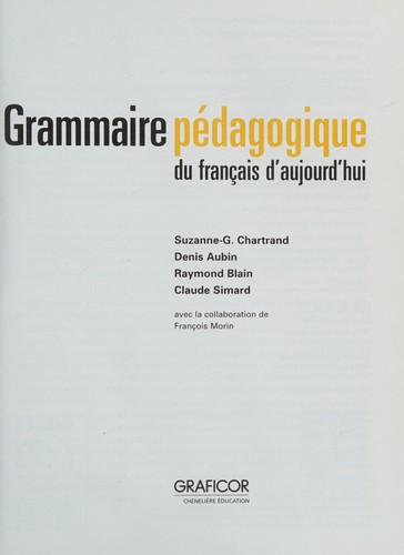 Grammaire pédagogique du français d'aujourd'hui by Suzanne-G Chartrand cover