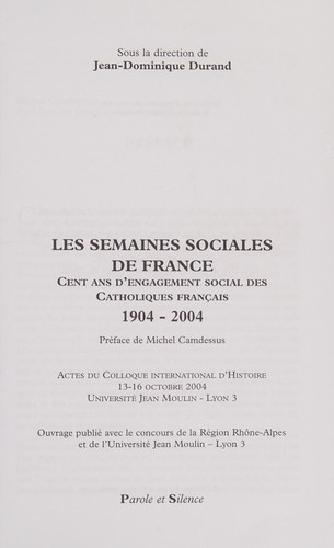 Les semaines sociales de France by Jean-Dominique Durand cover