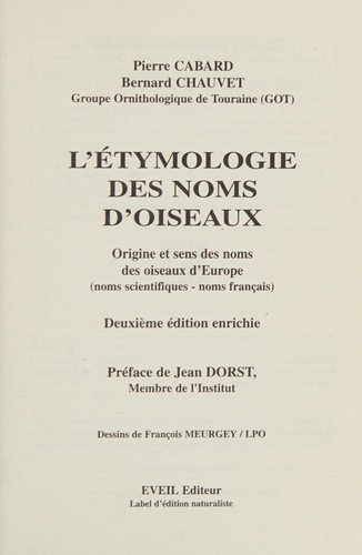 L' étymologie des noms d'oiseaux by Pierre Cabard cover