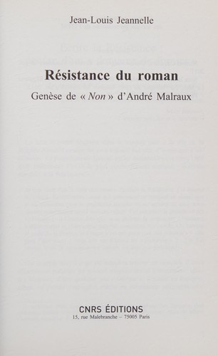 Résistance du roman by Jean-Louis Jeannelle cover