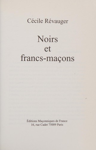 Noirs et francs-maçons by Marie-Cécile Révauger cover