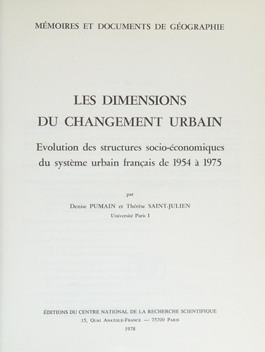 Les dimensions du changement urbain by Denise Pumain cover