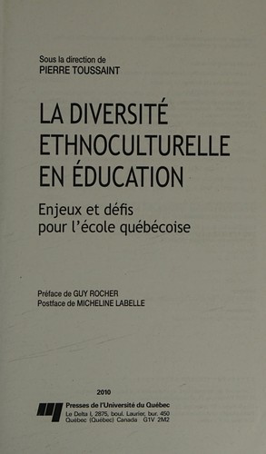 La diversité ethnoculturelle en éducation