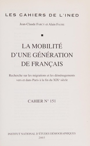 La mobilité d'une génération de français by Jean-Claude Farcy cover