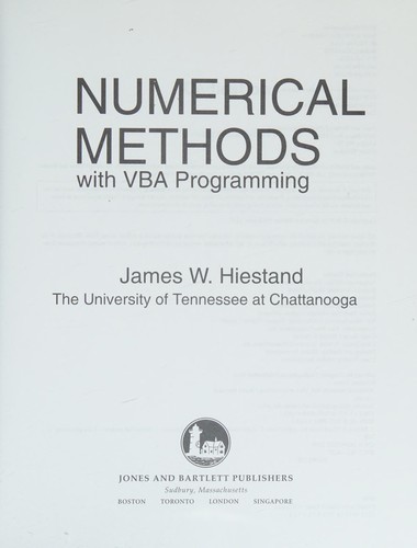 Numerical methods with VBA programming by James Hiestand cover