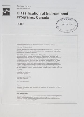 Classification of instructional programs, Canada, 2000