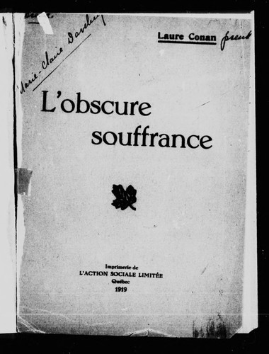 L' obscure souffrance by Laure Conan cover