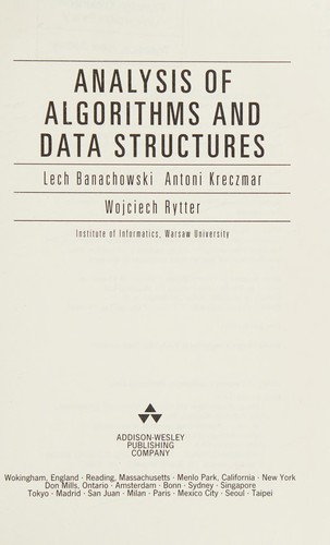 Analysis of algorithms and data structures by Lech Banachowski cover