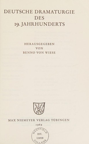 Deutsche Dramaturgie des 19. Jahrhunderts by Benno Wiese cover
