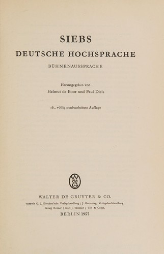 Deutsche Hochsprache by Theodor Siebs, Helmut de Boor cover