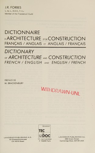 Dictionnaire d'architecture et de construction : français/anglais et anglais/français = by J. R. Forbes cover